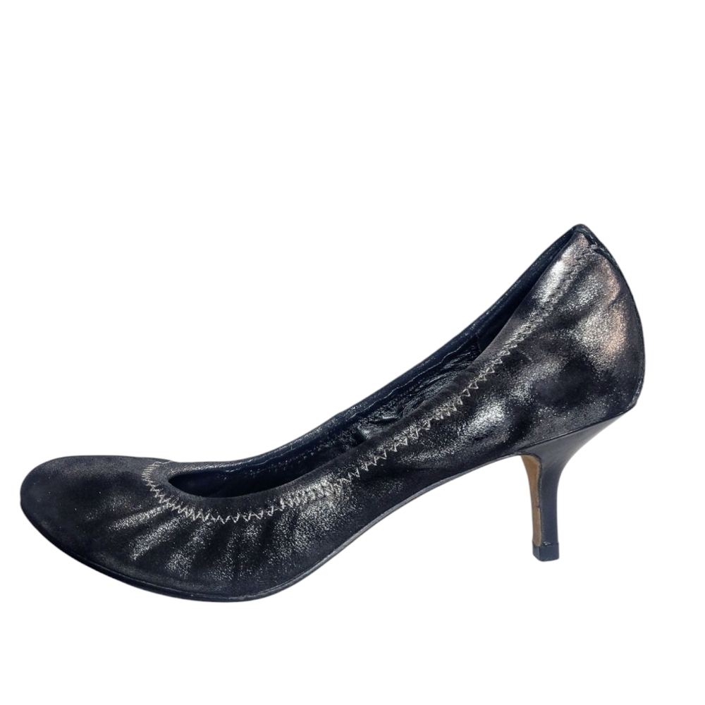 Donald Pliner Women's Yucca Black Silver Leather Ballet Pumps Kitten Heel size 7